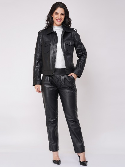 # TRUCKER WOMEN JACKET (WX 42) : 100% NATURAL LAMB LEATHER