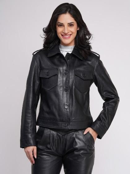 # TRUCKER WOMEN JACKET (WX 42) : 100% NATURAL LAMB LEATHER