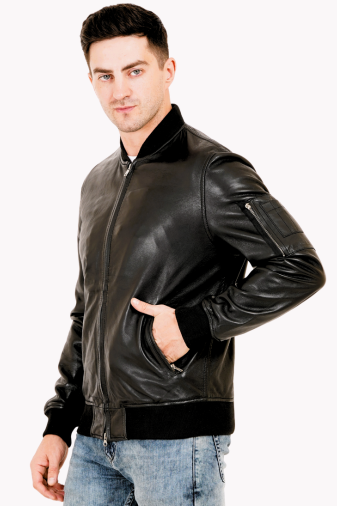 100 % WASHED LEATEHR WITH RIB COLLAR BOMBOR MX 59