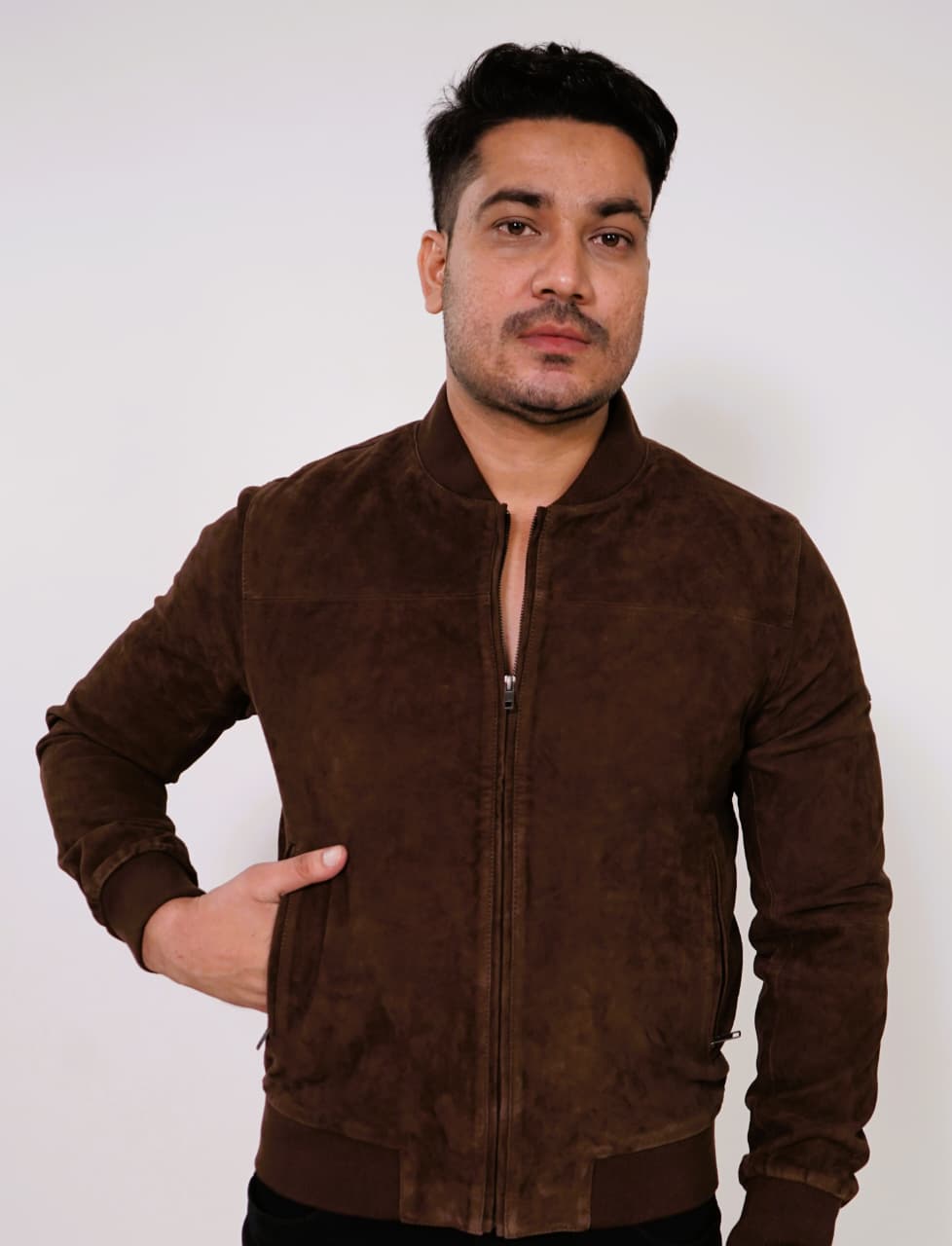 100% Italian Suede Bomber Jacket - | MX91