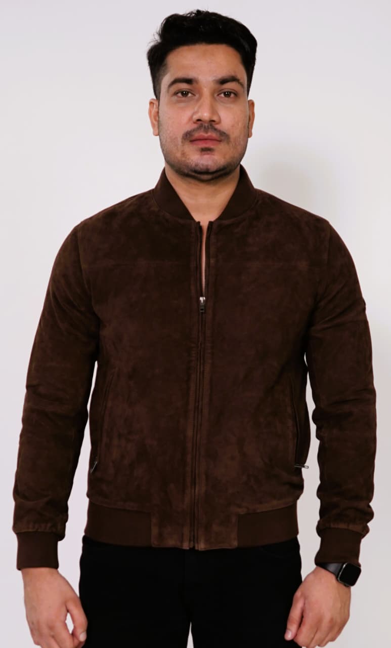 100% Italian Suede Bomber Jacket - | MX91
