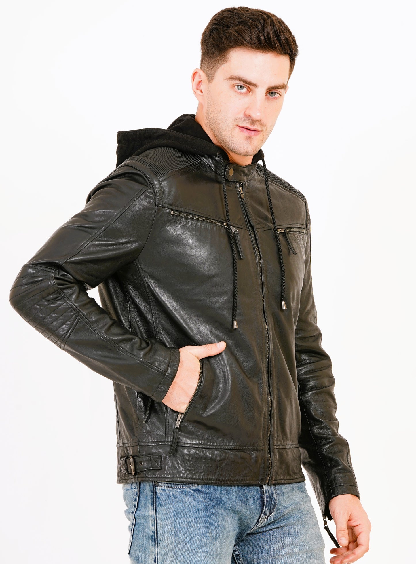 100% Heavy Washed Detachable Hood Jacket - Black | MX20