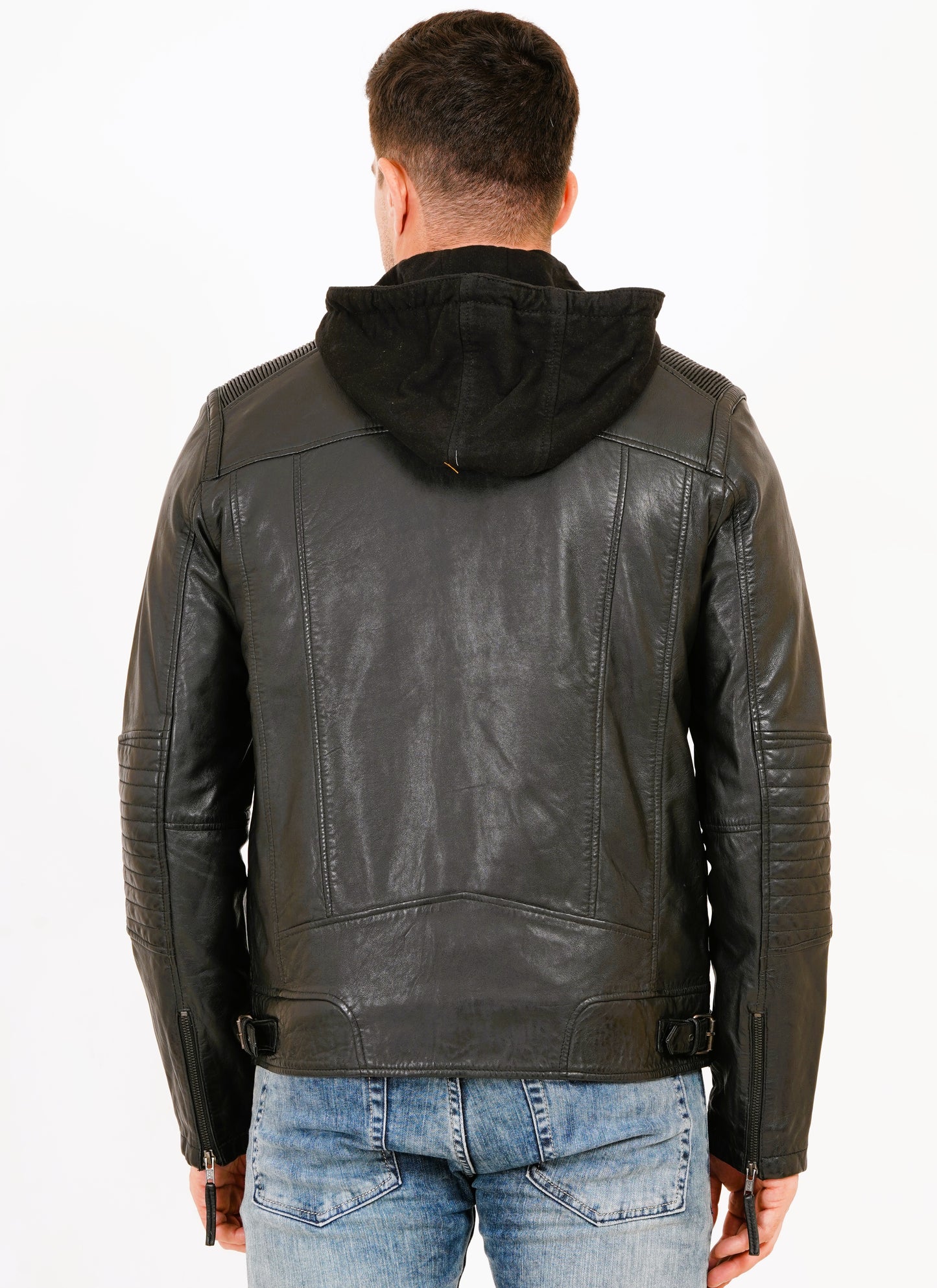 100% Heavy Washed Detachable Hood Jacket - Black | MX20