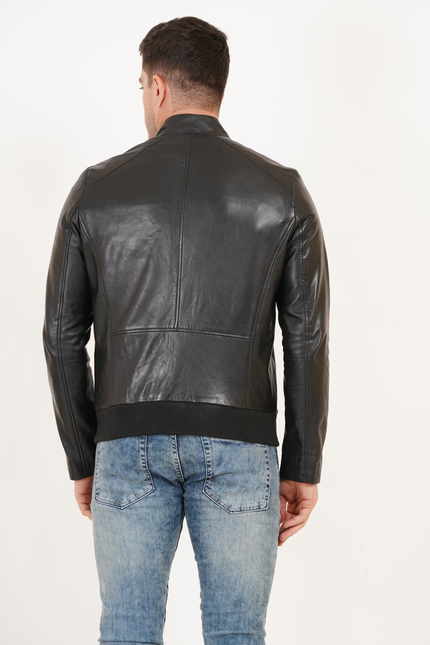 100% Leather Stand Bomber Jacket | MX53