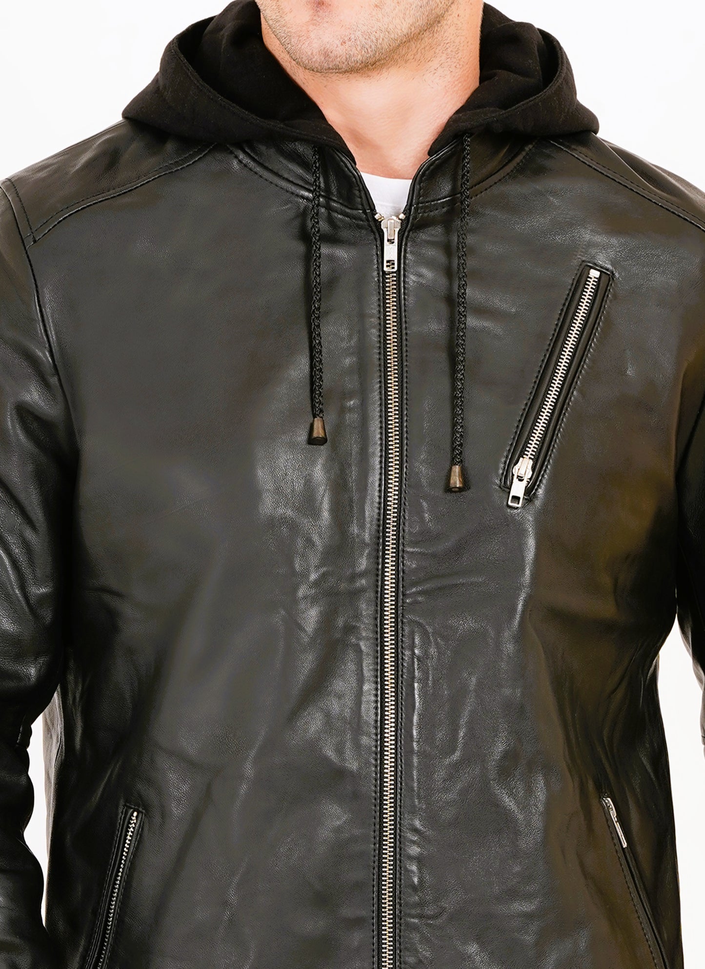 100% LEATHER WITH DETACHABLE HOOD JACEKT MX 45