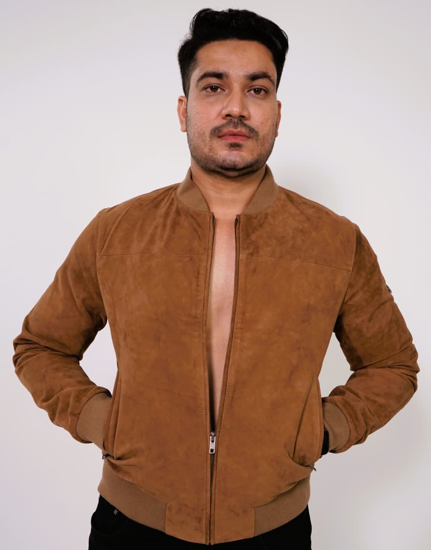 100% Italian Suede Bomber Jacket - | MX91