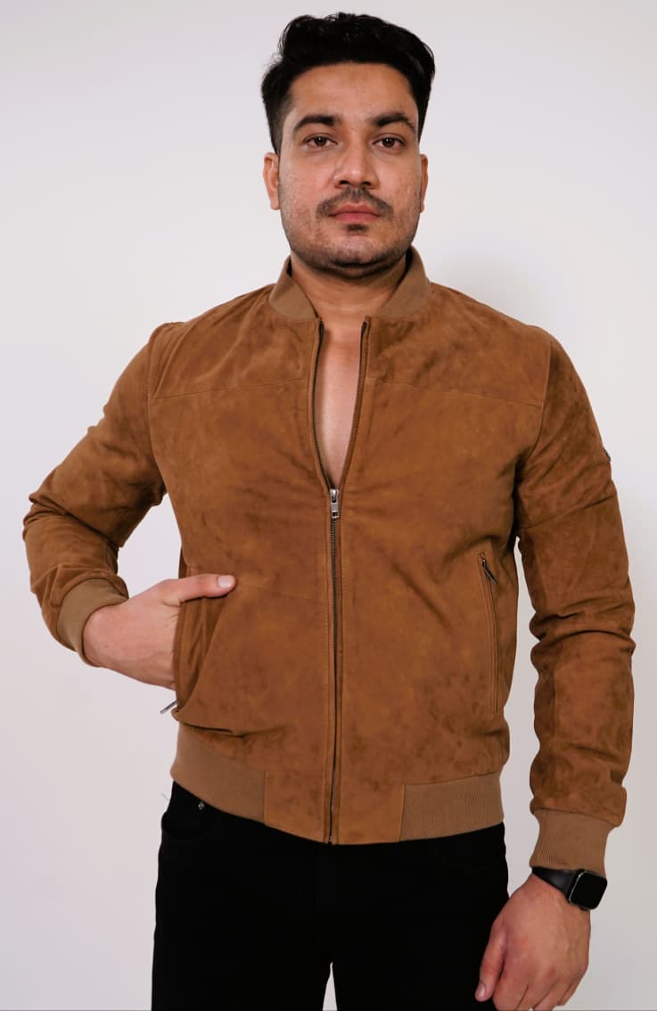 100% Italian Suede Bomber Jacket - | MX91