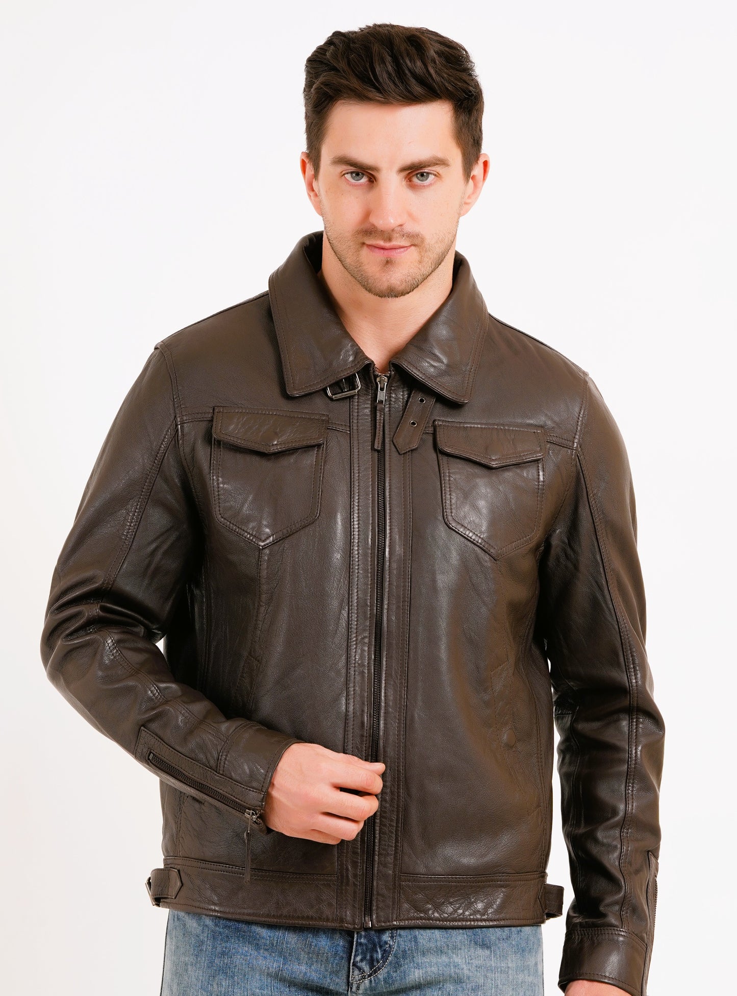 100% HEAVY WASHED SILVY COLLAR JACKET - BROWN | MX 92 |