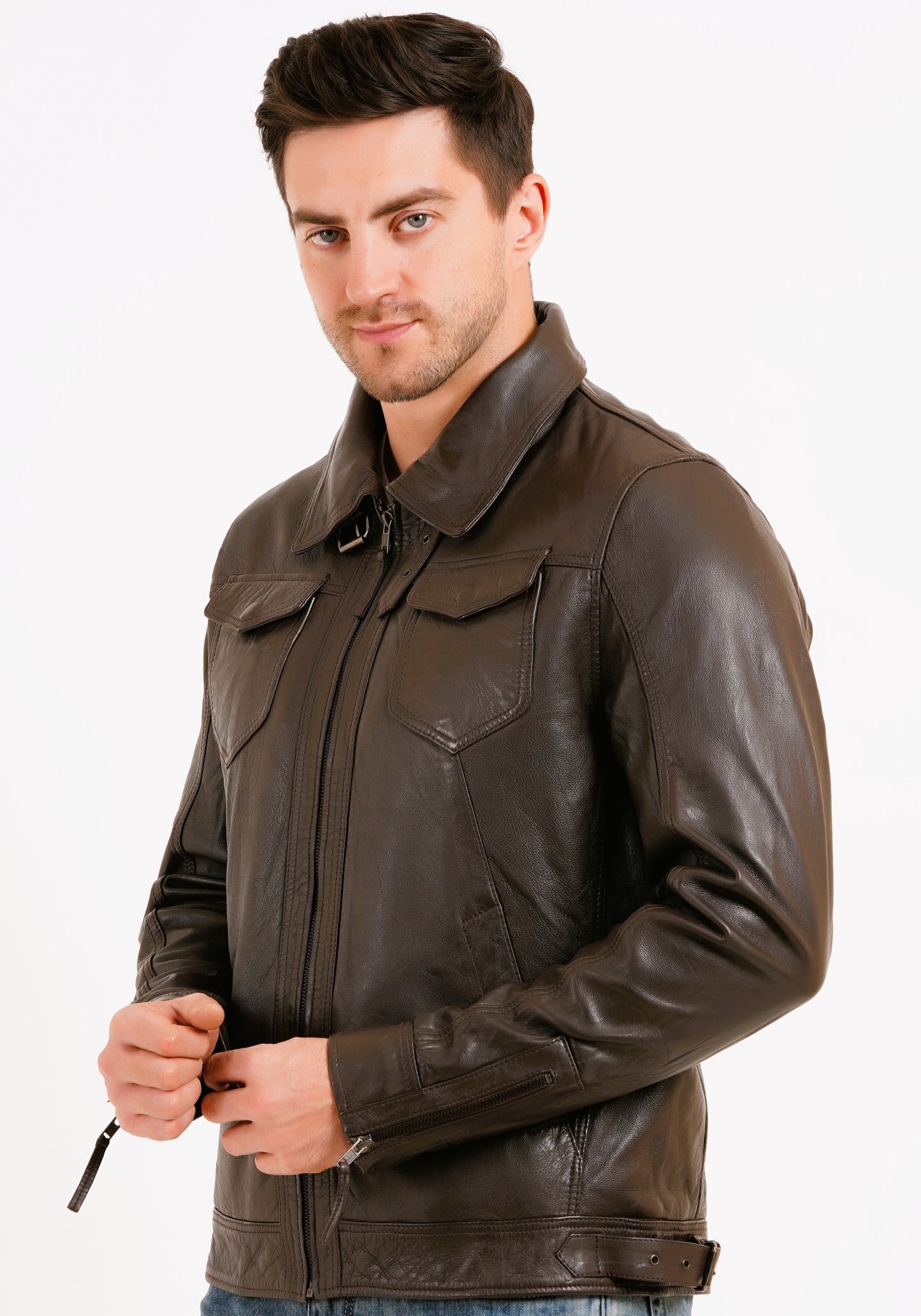 100% HEAVY WASHED SILVY COLLAR JACKET - BROWN | MX 92 |