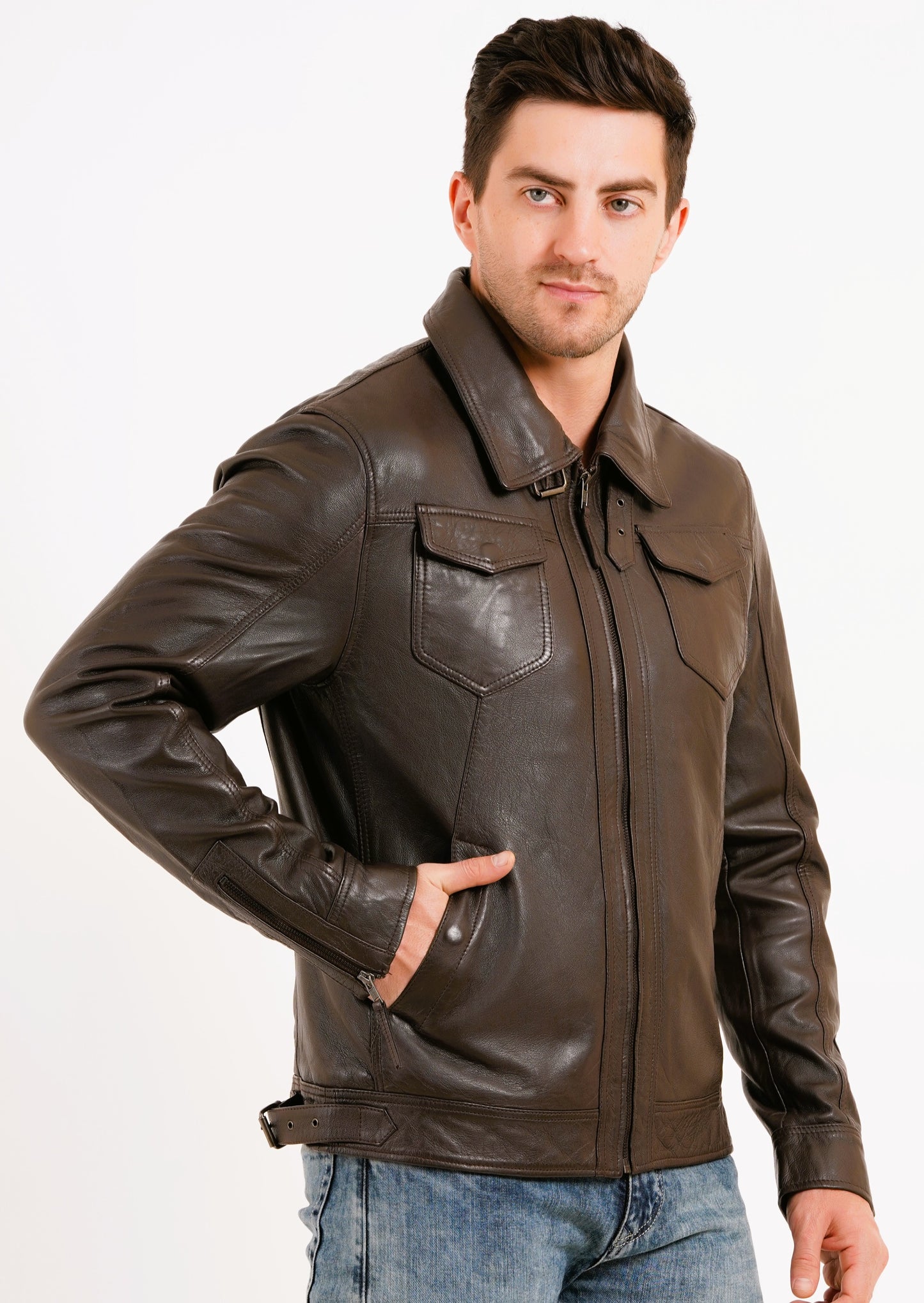 100% HEAVY WASHED SILVY COLLAR JACKET - BROWN | MX 92 |