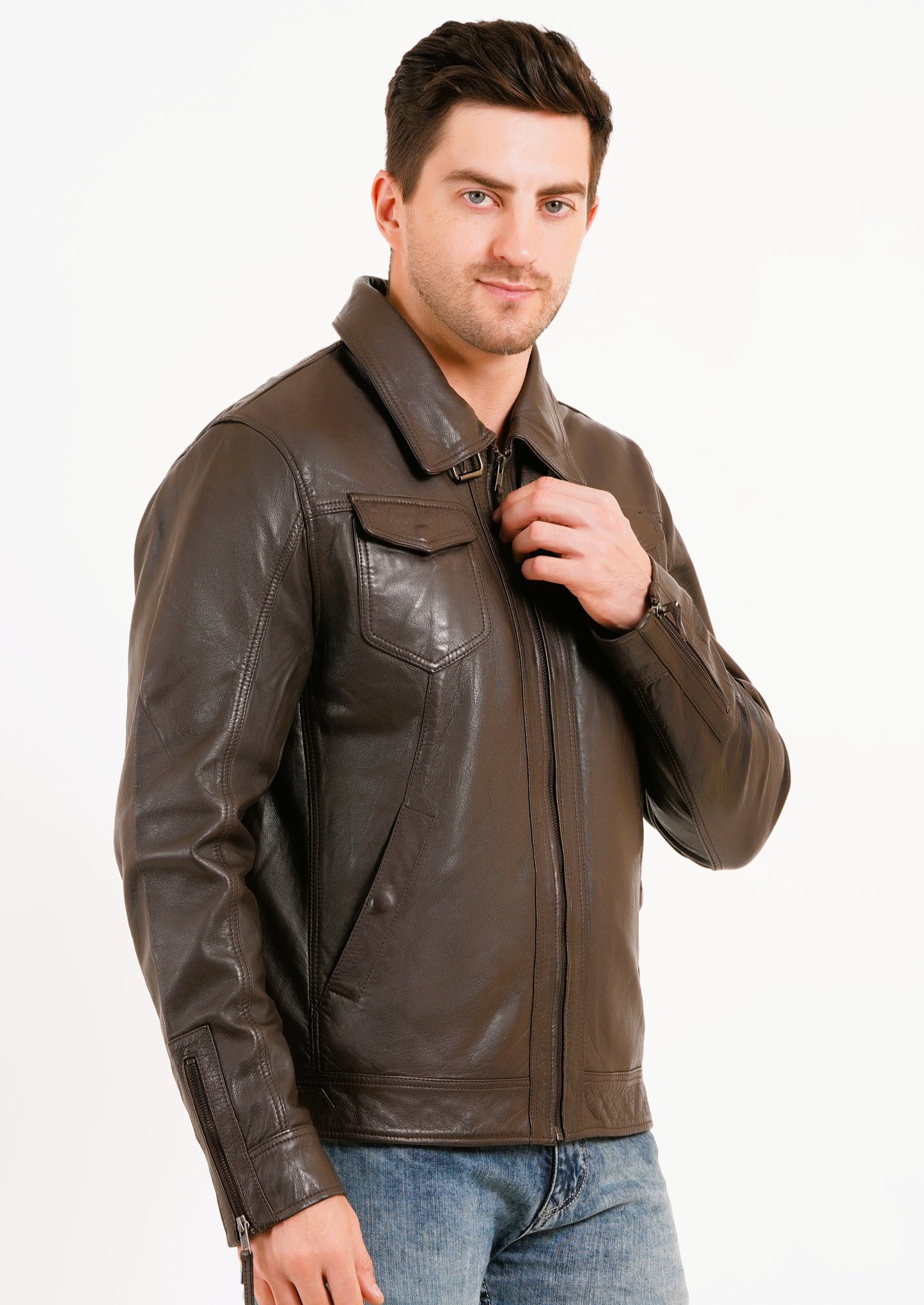 100% HEAVY WASHED SILVY COLLAR JACKET - BROWN | MX 92 |