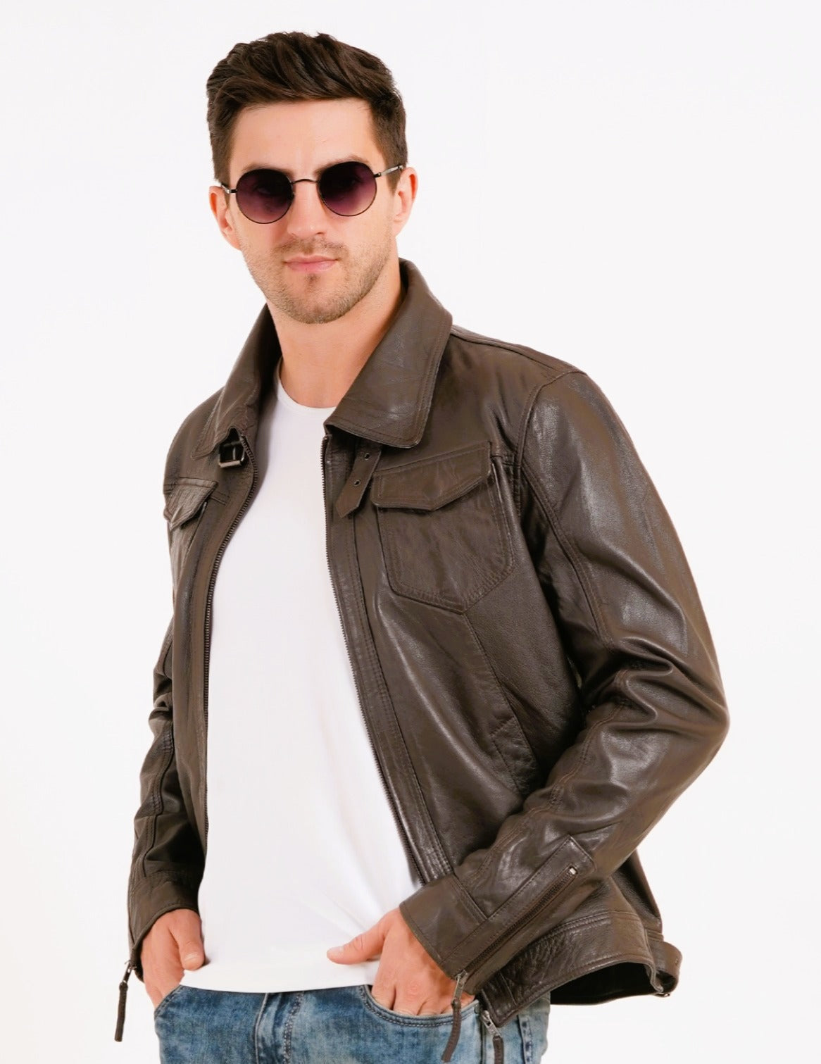100% HEAVY WASHED SILVY COLLAR JACKET - BROWN | MX 92 |