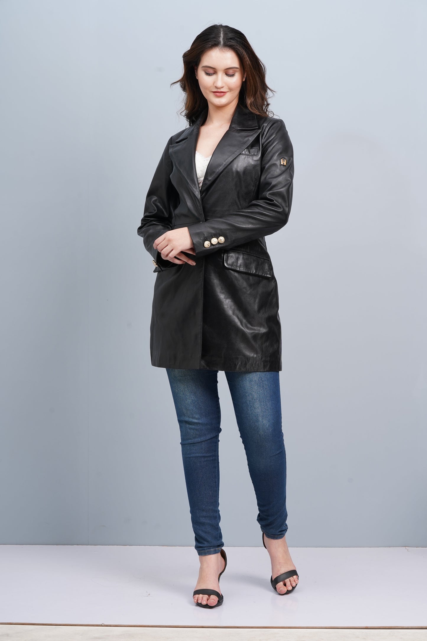 100% Leather Women Emma Coat - Black | WX99