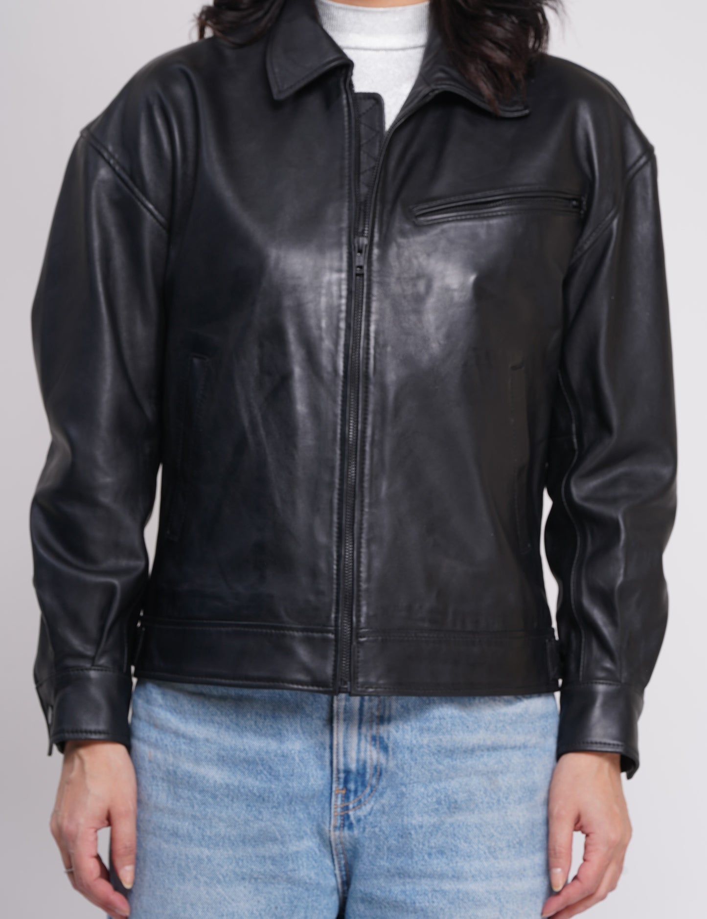 100% Leather Oversized Bombor Jacket - WX 101