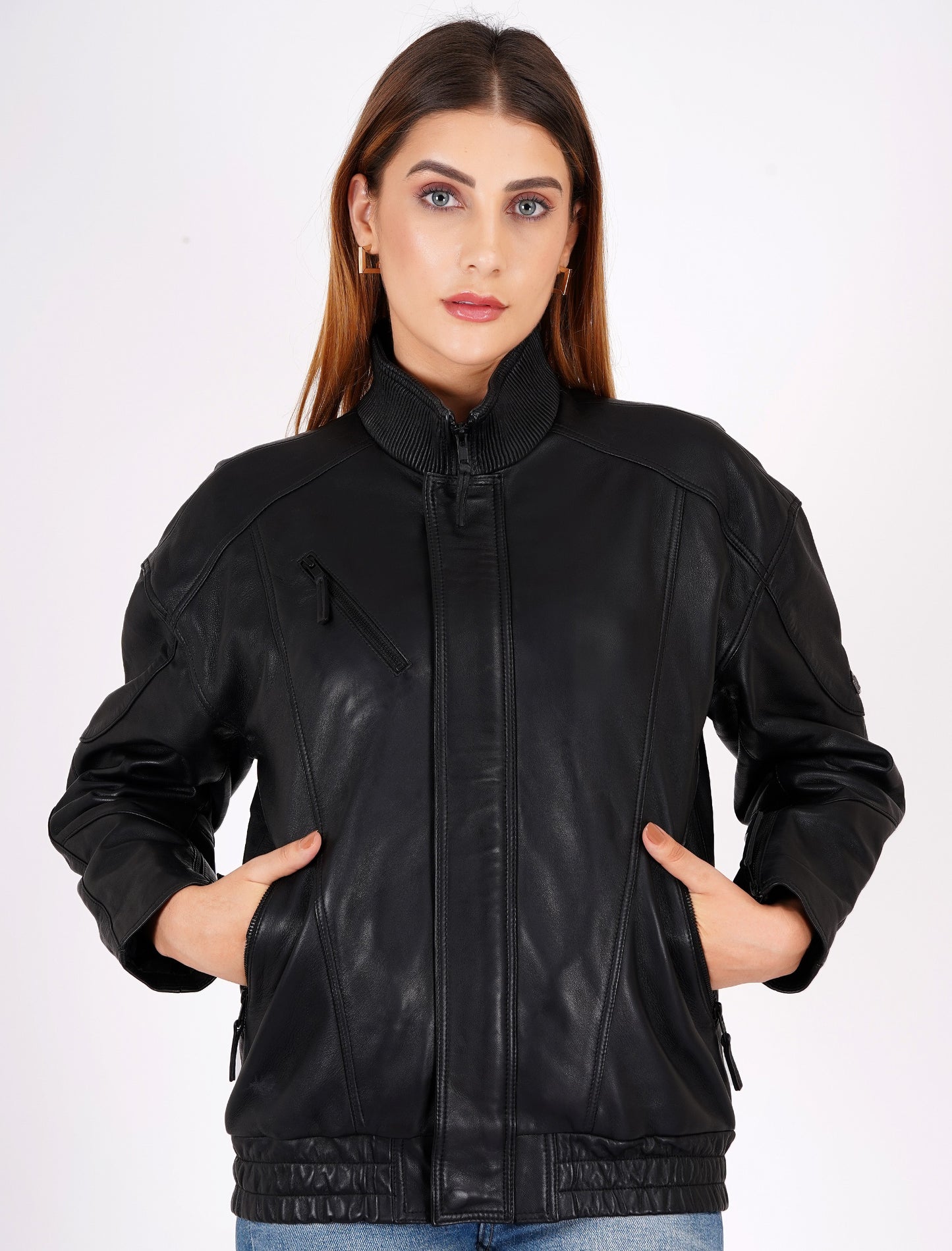 100% Leather Oversized LYCRA Bombor Jacket | WX100