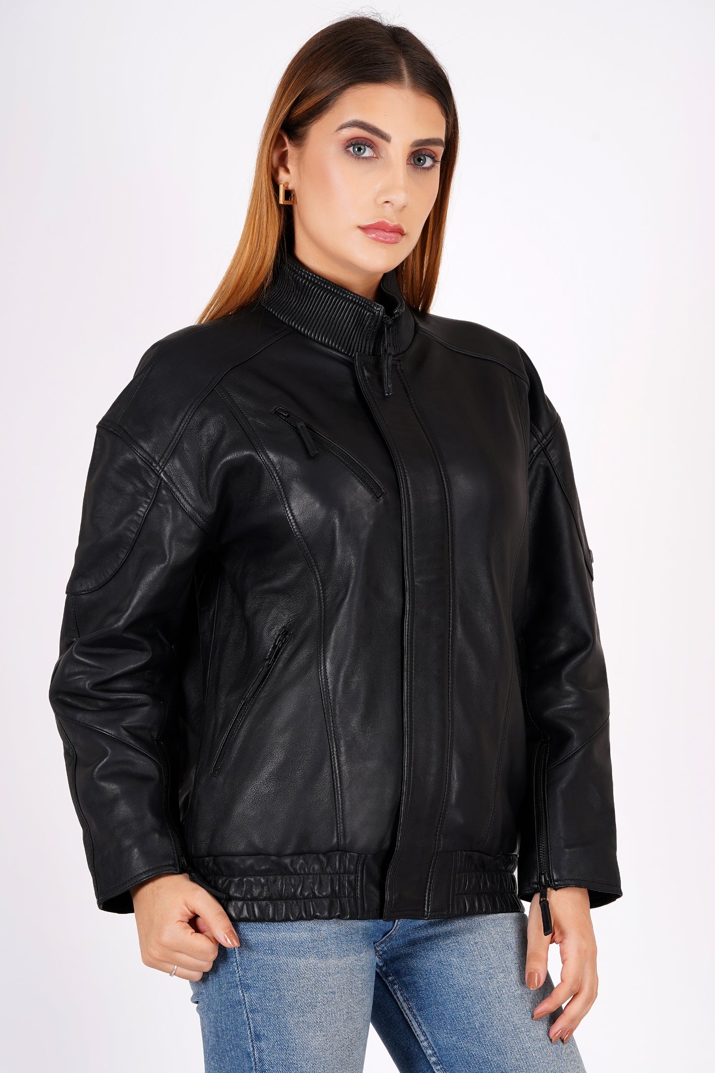 100% Leather Oversized LYCRA Bombor Jacket | WX100