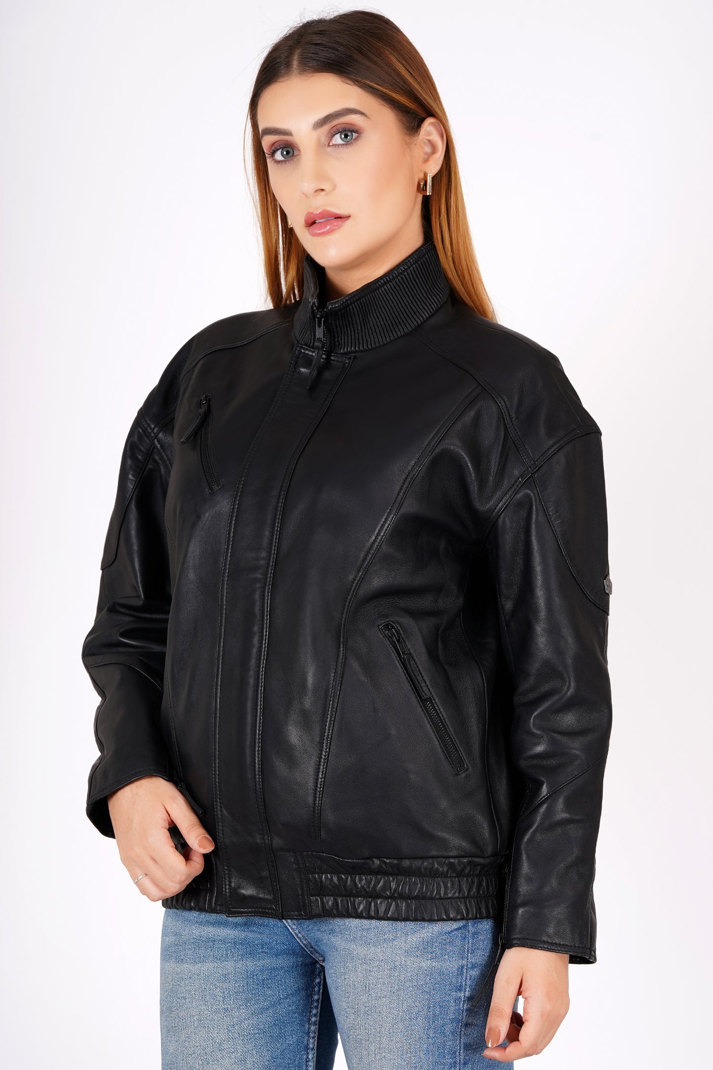 100% Leather Oversized LYCRA Bombor Jacket | WX100