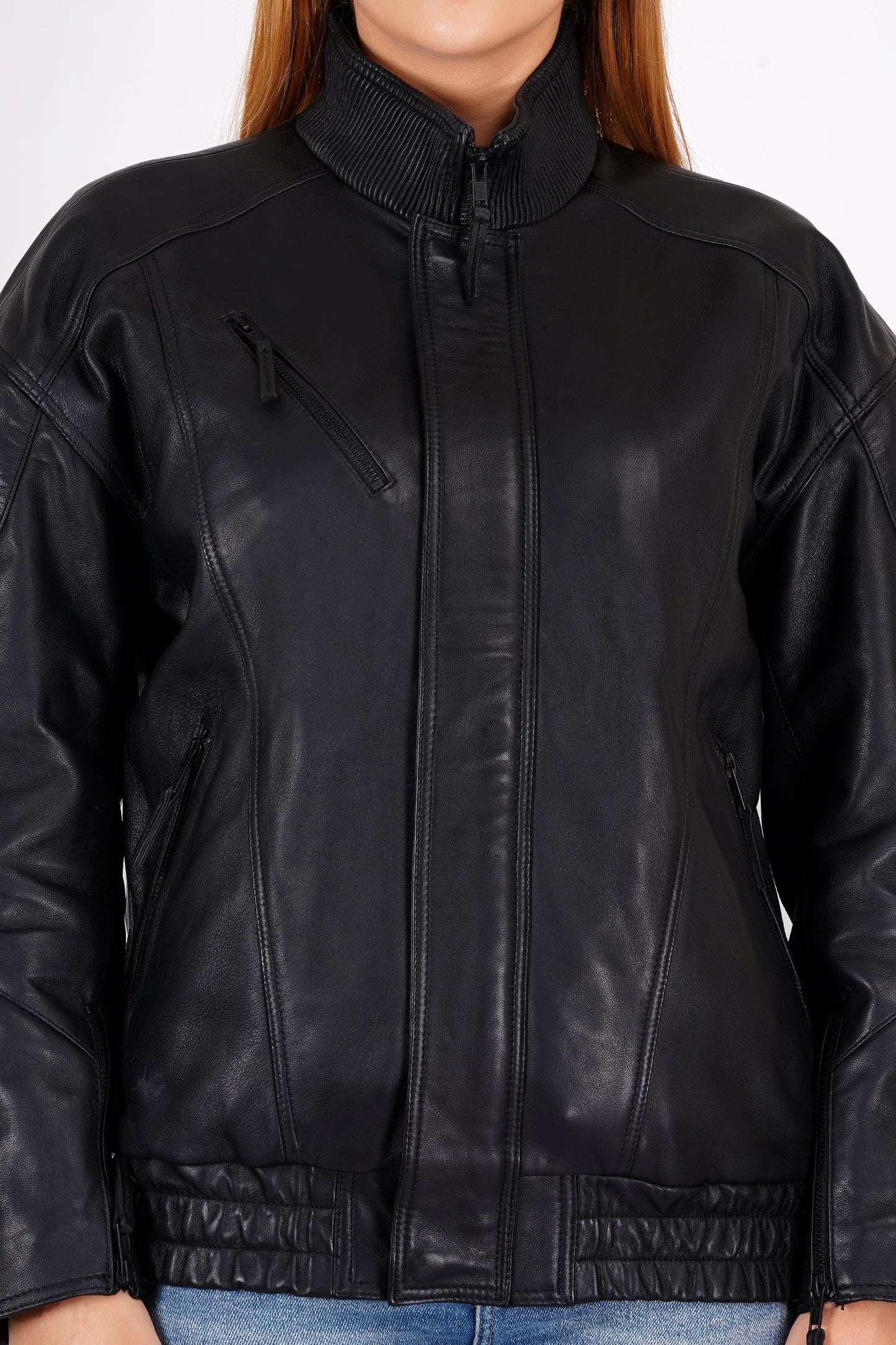 100% Leather Oversized LYCRA Bombor Jacket | WX100