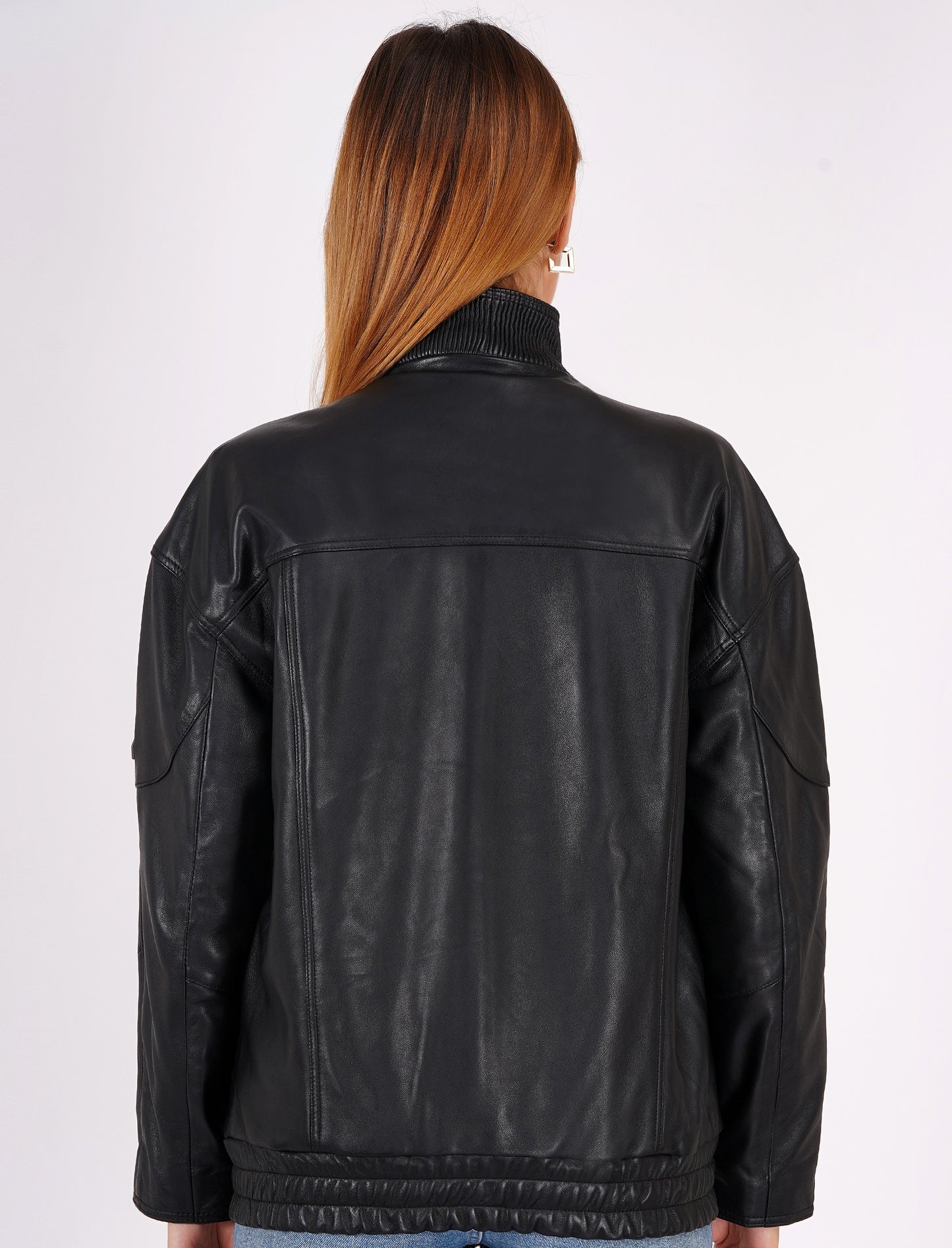100% Leather Oversized LYCRA Bombor Jacket | WX100