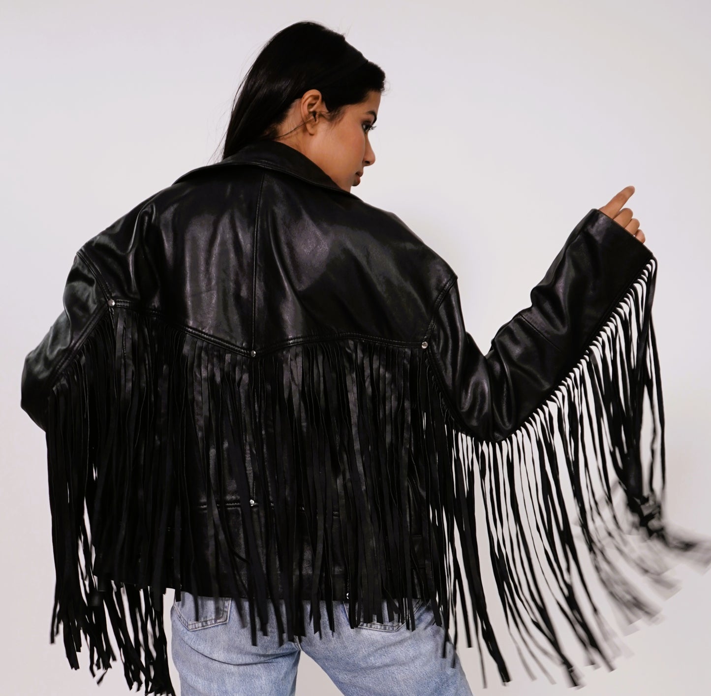 100% LEATHER OVERSIZED FINGES BIKER | WX 014