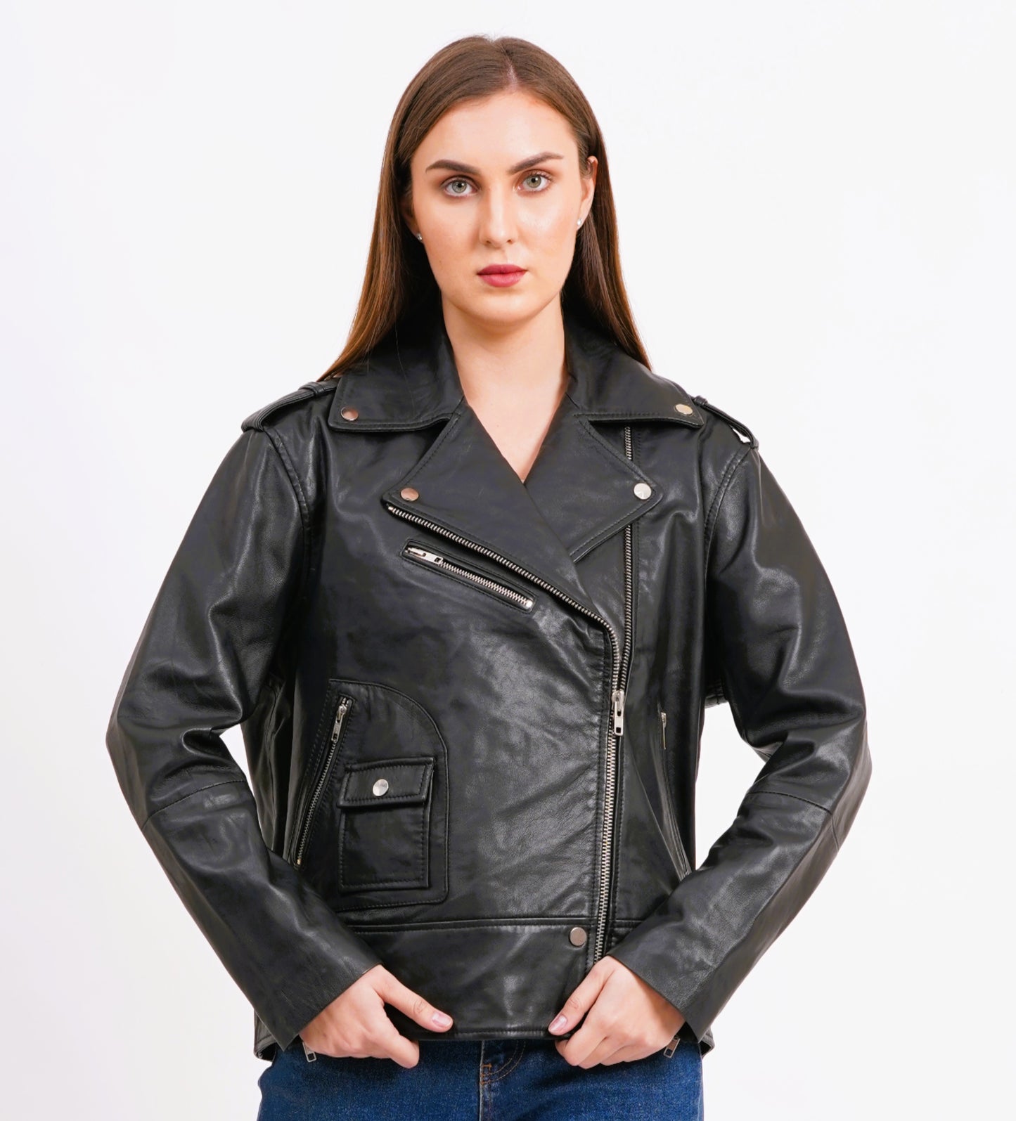 100% Leather Oversized Biker Jacket | WX015