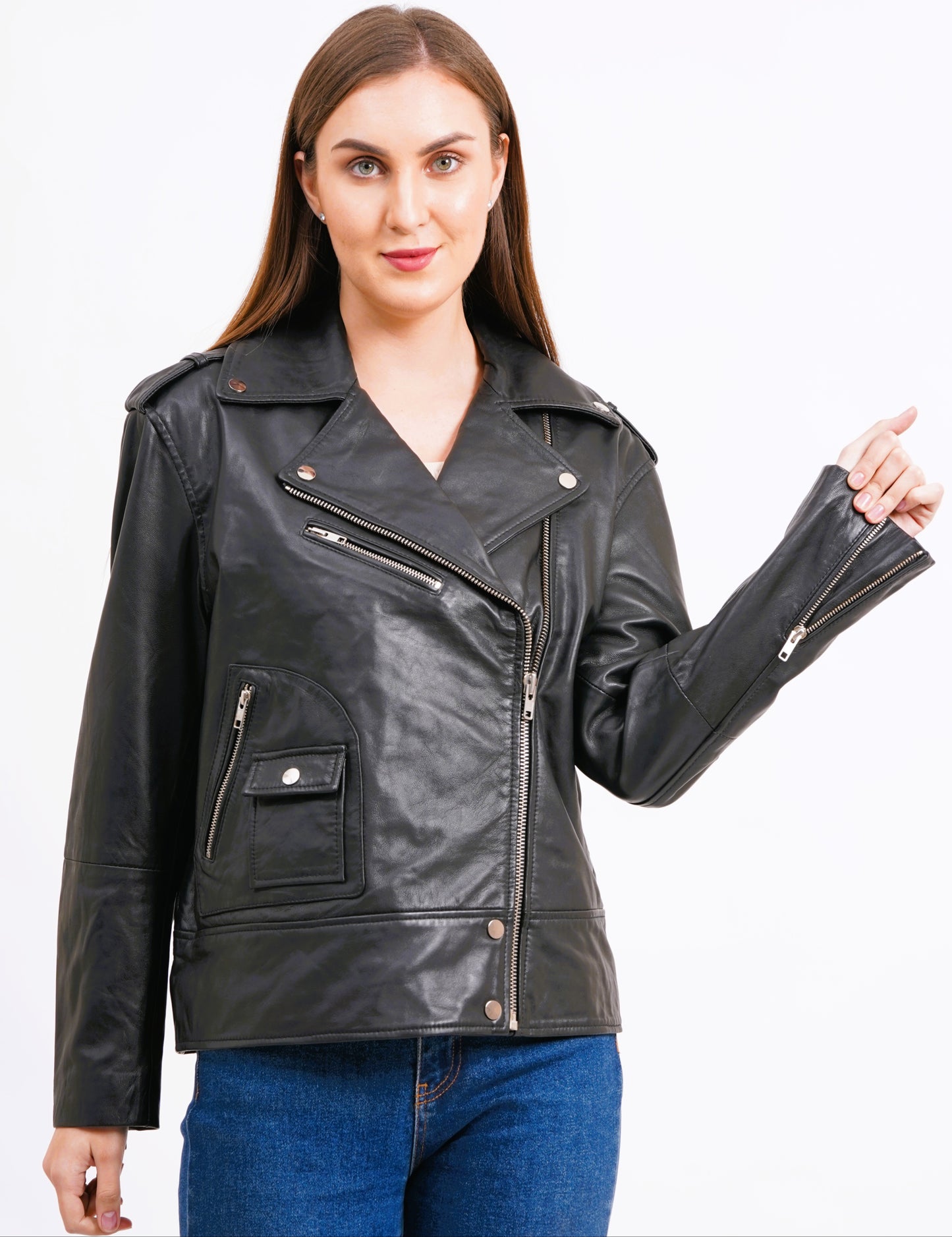 100% Leather Oversized Biker Jacket | WX015