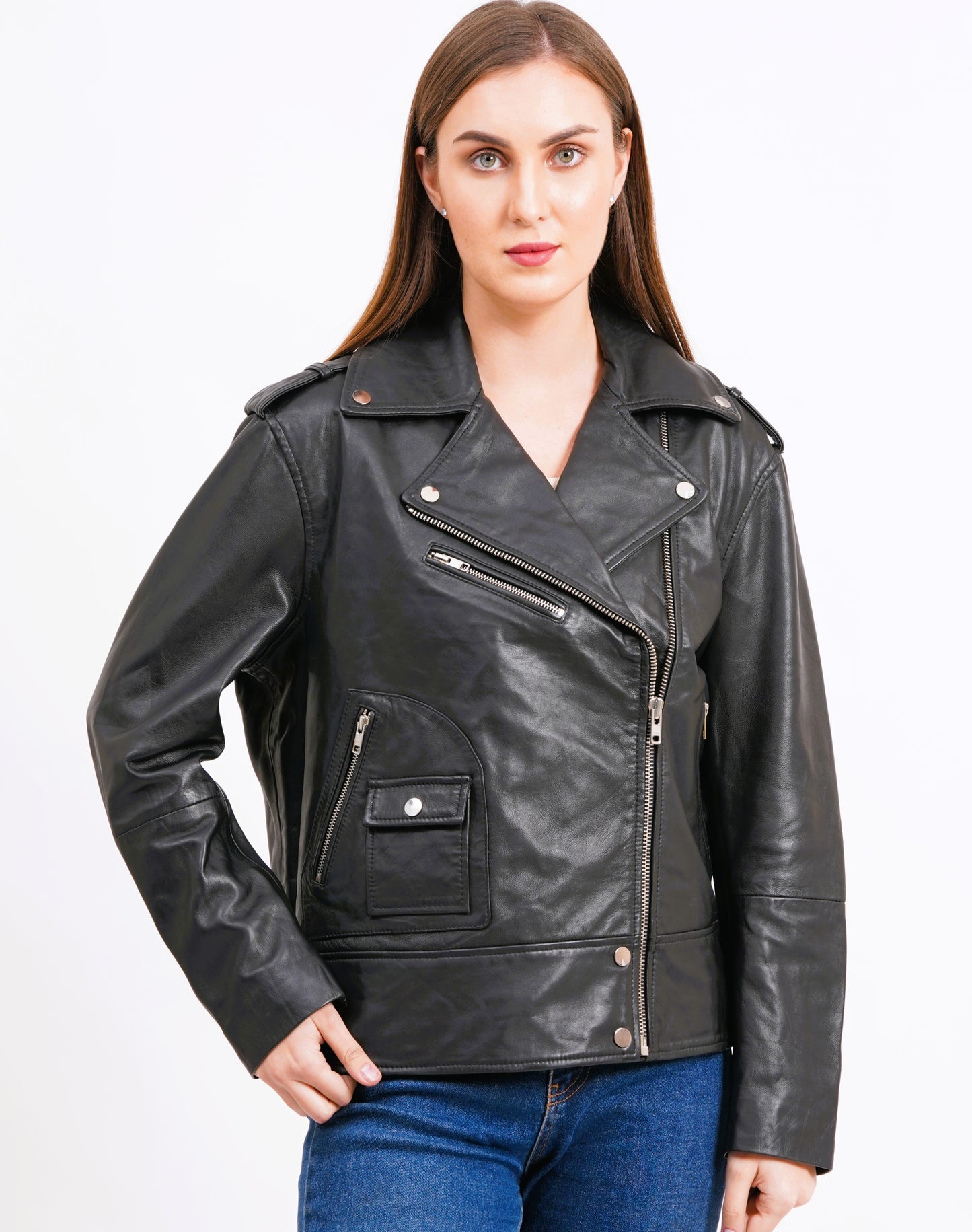 100% Leather Oversized Biker Jacket | WX015