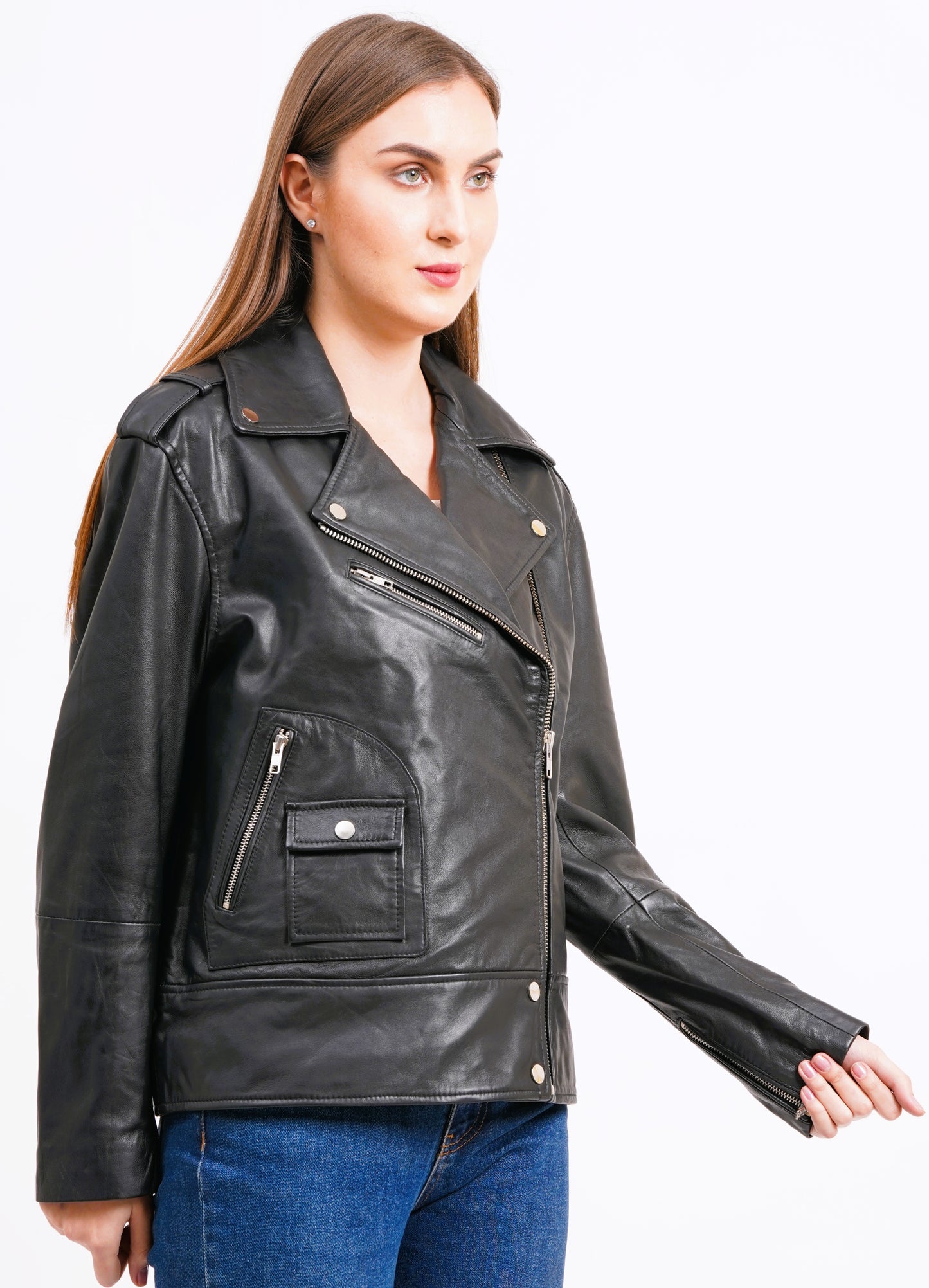 100% Leather Oversized Biker Jacket | WX015
