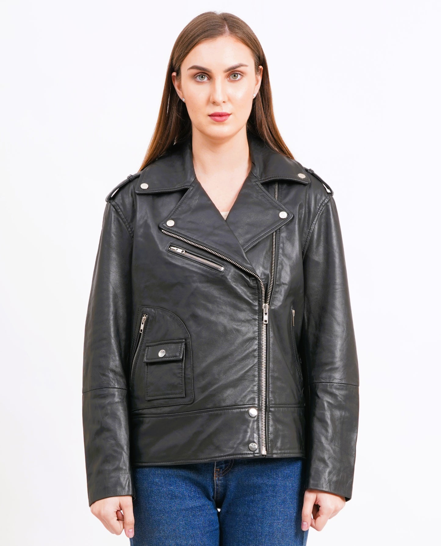 100% Leather Oversized Biker Jacket | WX015