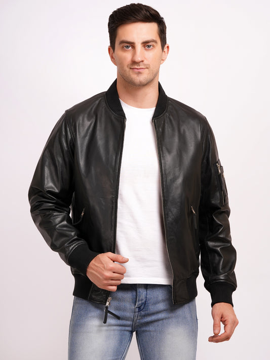 100 % WASHED LEATEHR WITH RIB COLLAR BOMBOR MX 59