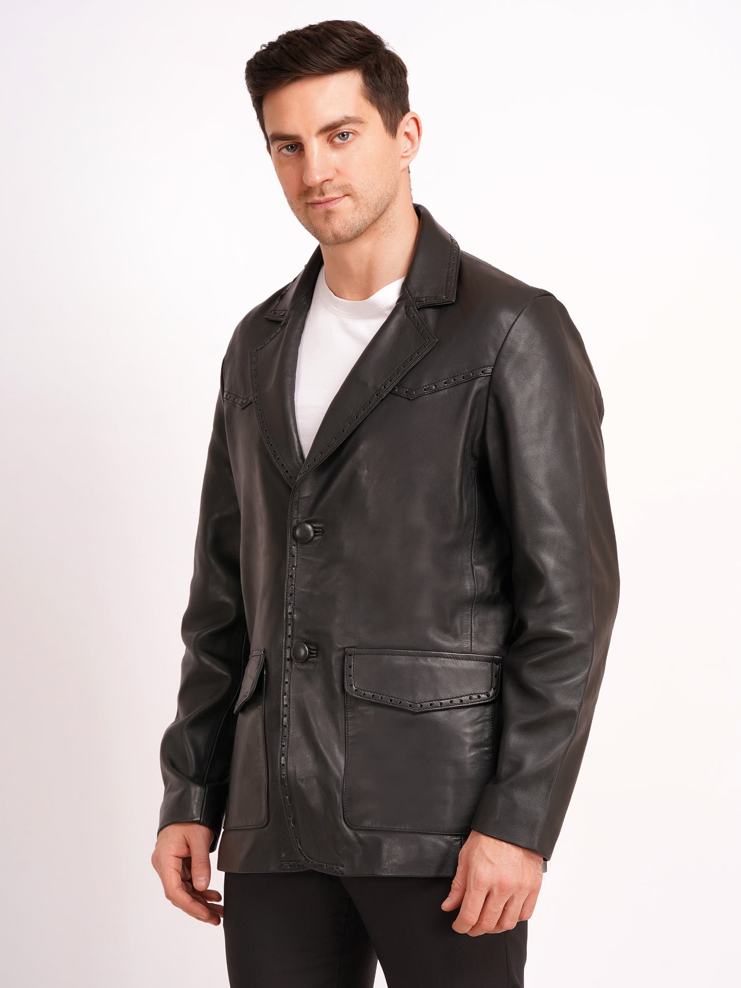100% Leather Mens Weaving Blazer | MX 3