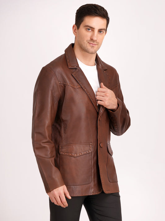 100% Leather Mens Weaving Blazer | MX 3