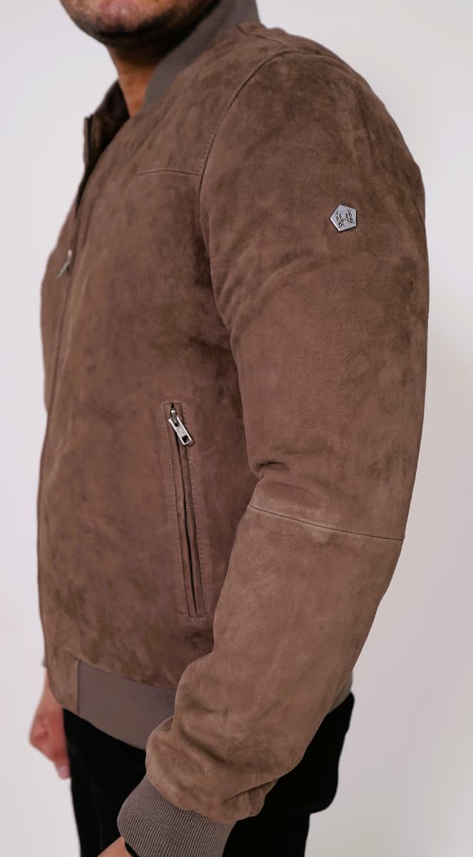 100% Italian Suede Bomber Jacket - | MX91