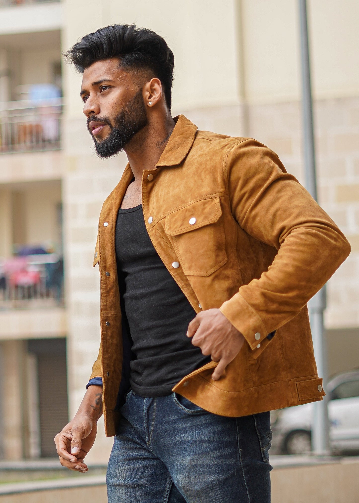 100% Leather Italian suede Trucker Jacket | MX 112