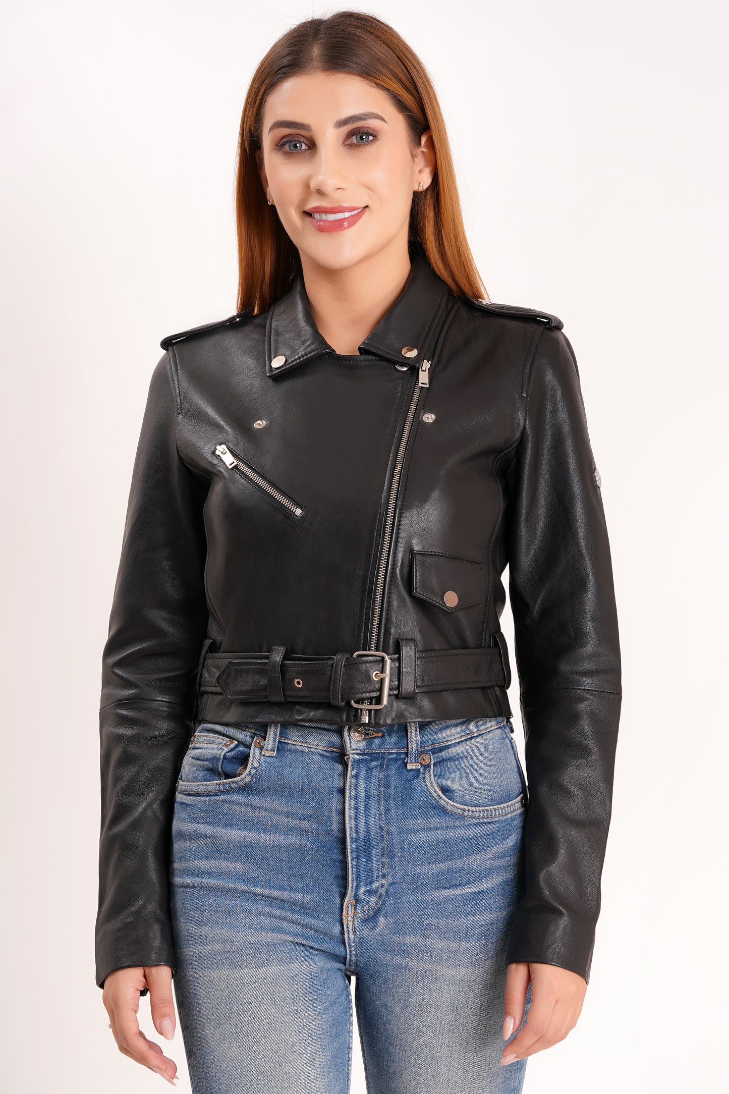 100% LEATHER CROP BIKER ALEX JACKET | WX 21