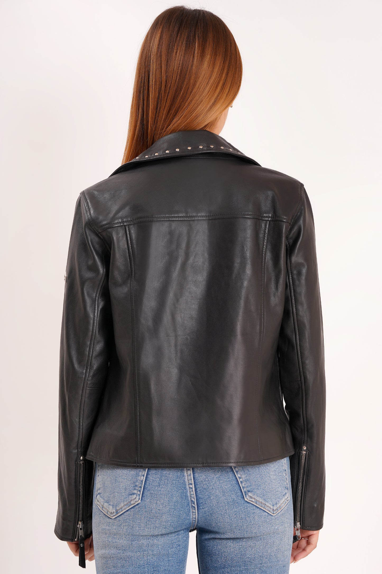 100% Real Lamp Leather Studs Collars Women Jacket | WX31