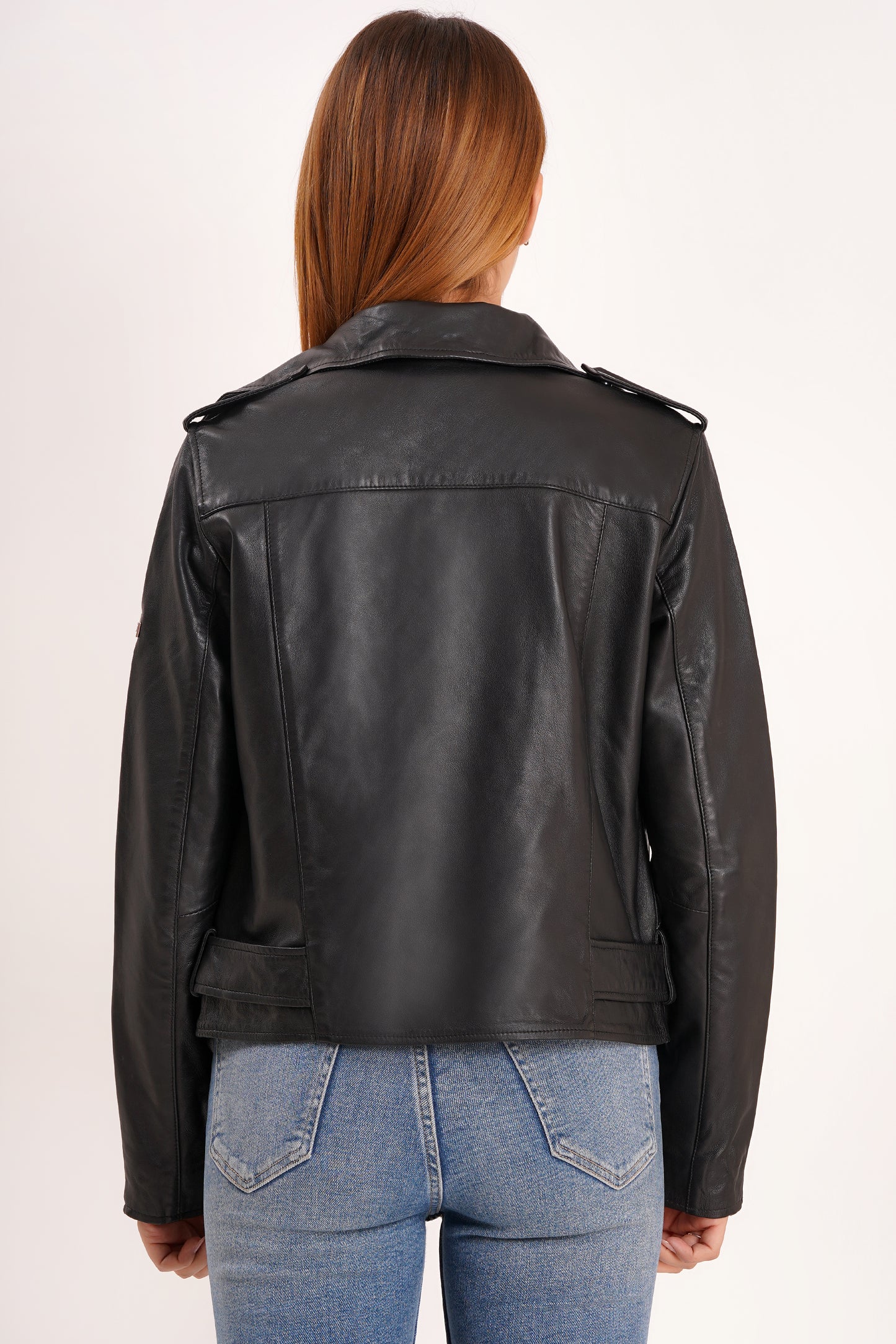 100% Leather Motorcycle Flap Pocket Jacket - Black | WX114