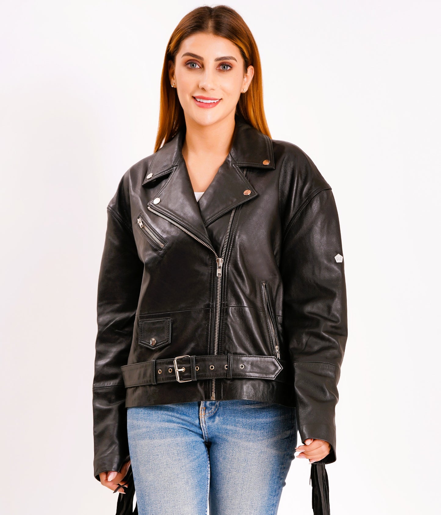 100% LEATHER OVERSIZED FINGES BIKER | WX 014