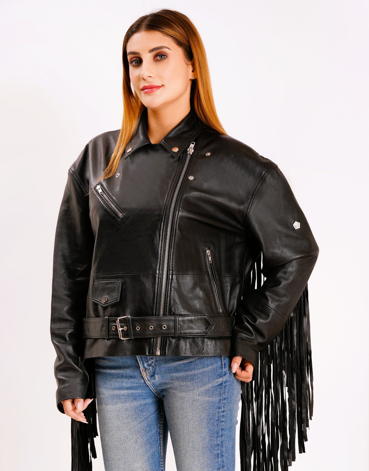 100% LEATHER OVERSIZED FINGES BIKER | WX 014