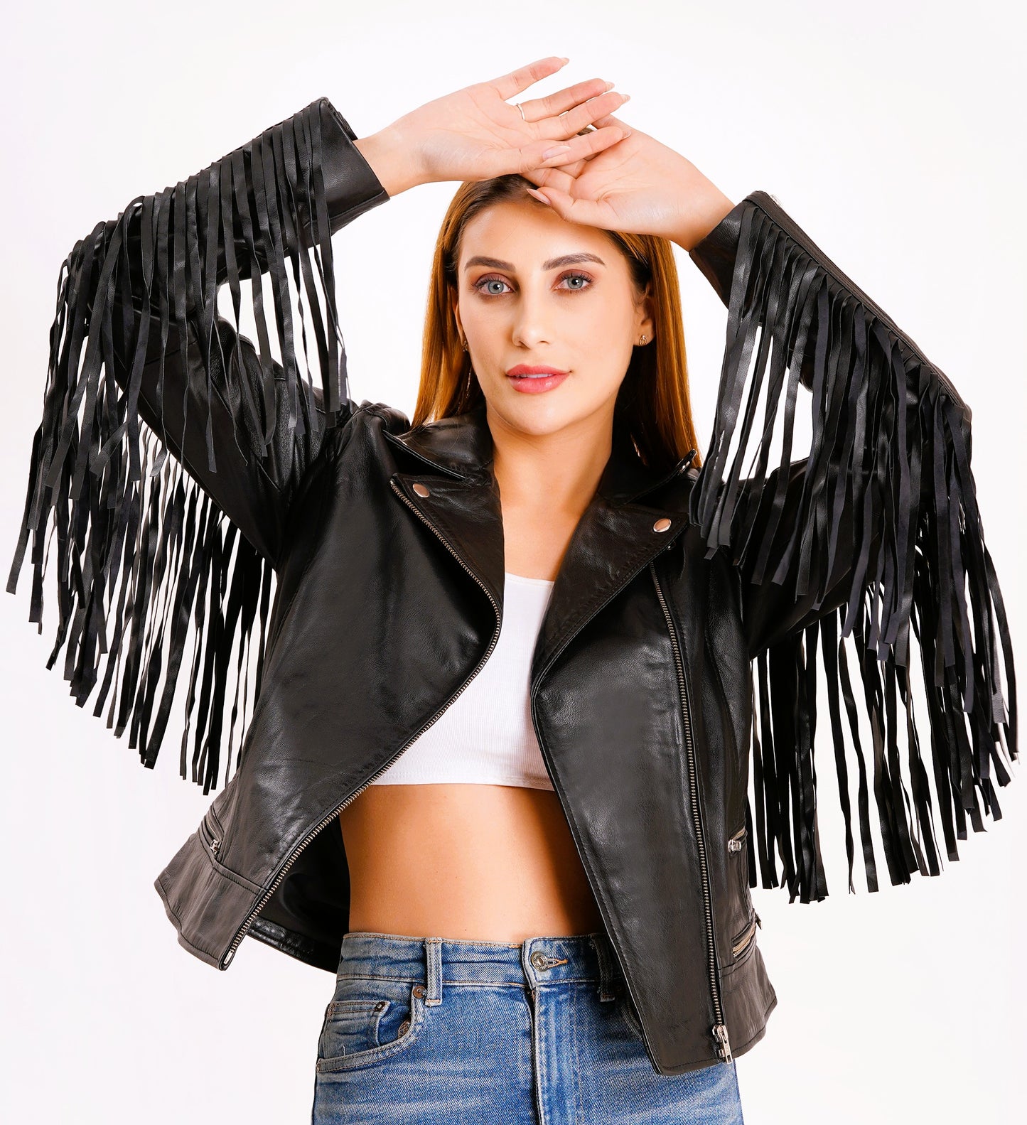 100% Leather Fringes Biker Jacket | WX32