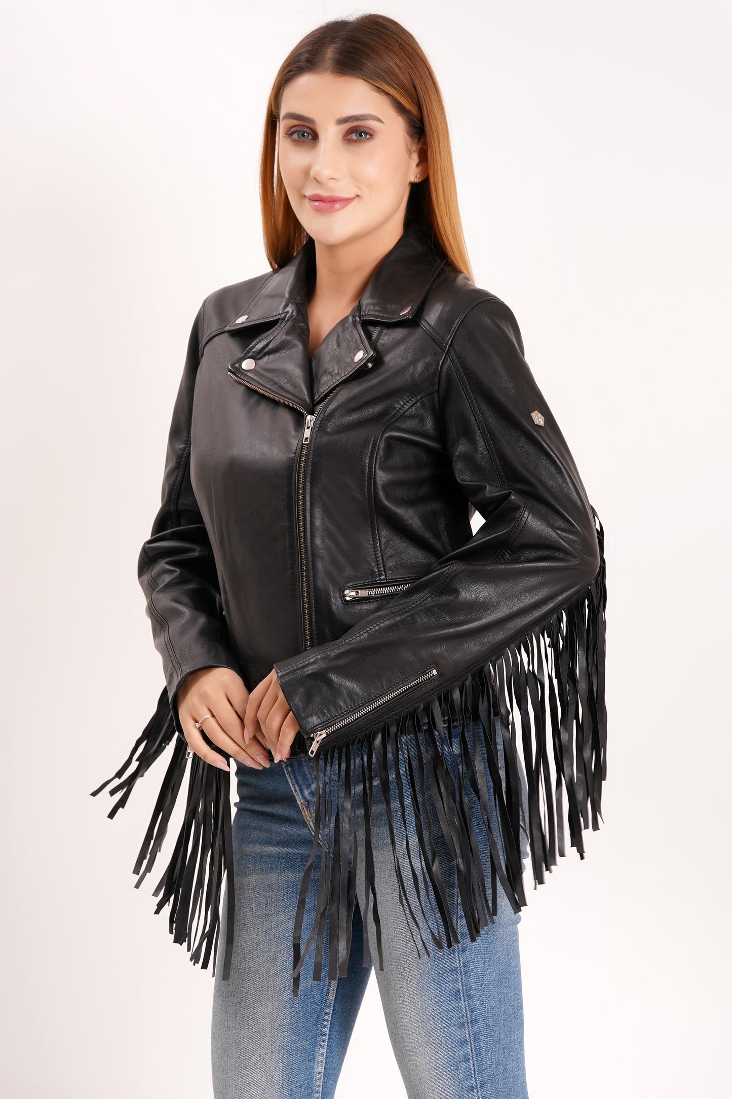 100% Leather Fringes Biker Jacket | WX32