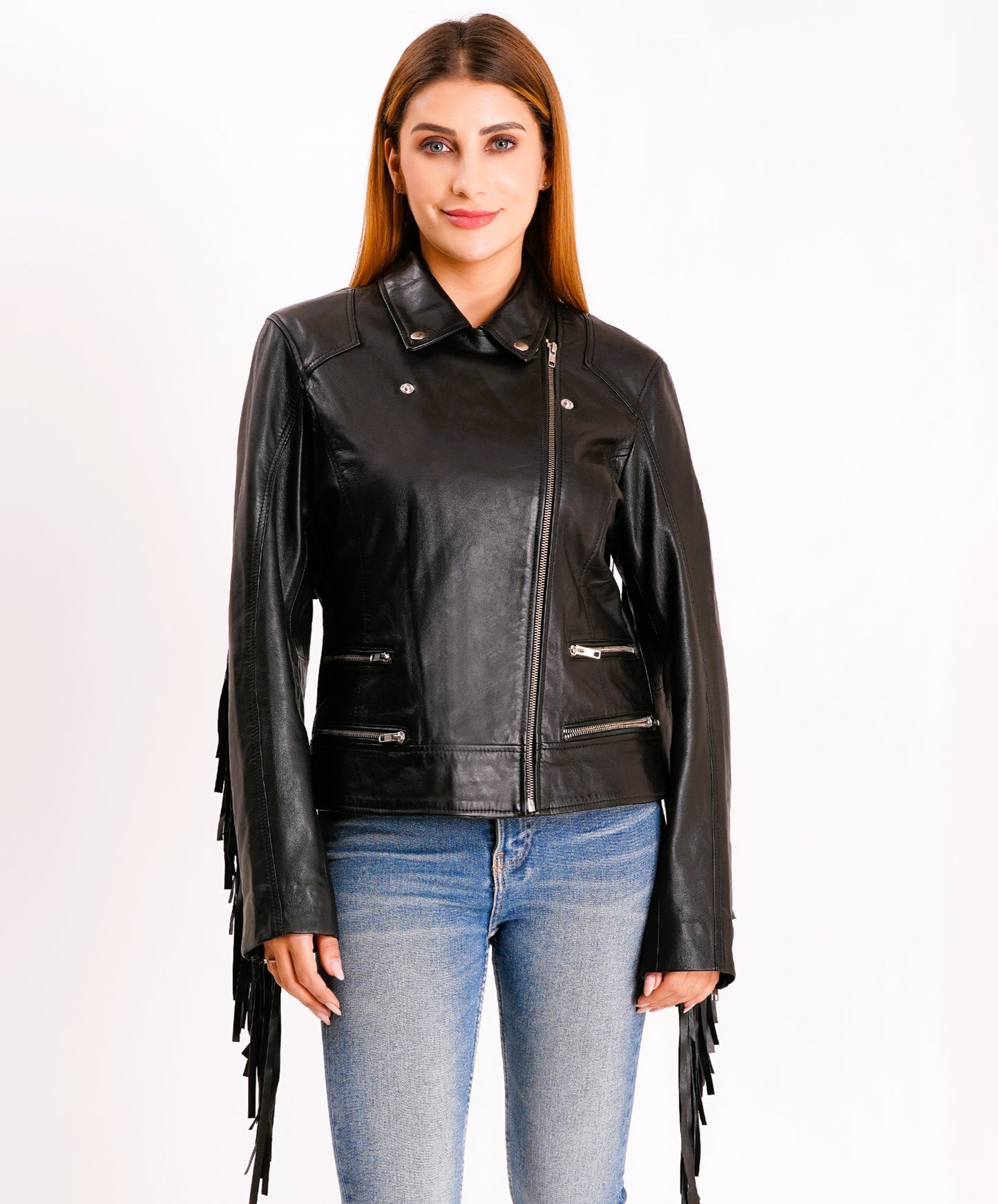 100% Leather Fringes Biker Jacket | WX32