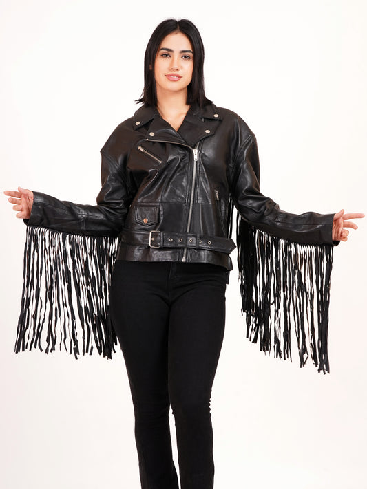 100% LEATHER OVERSIZED FINGES BIKER | WX 014