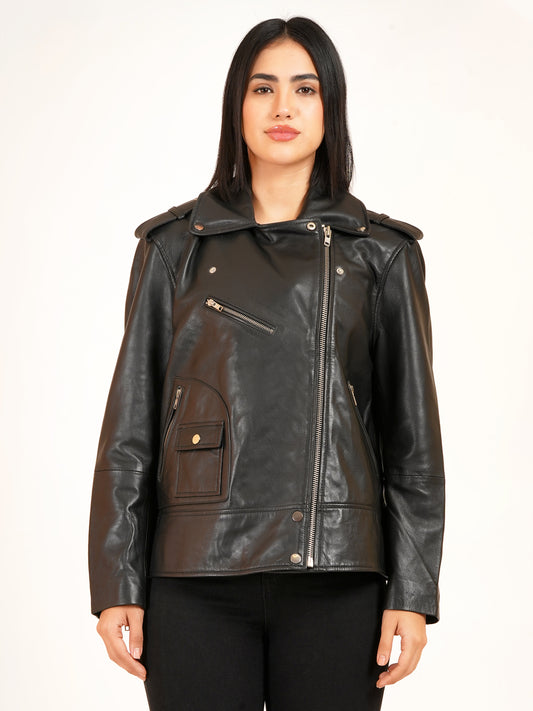 100% Leather Oversized Biker Jacket | WX015