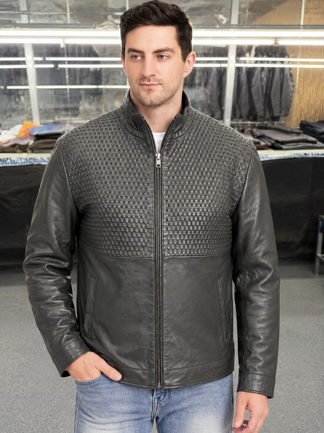 Men's Premium Leather Zipper Jacket MX 07
