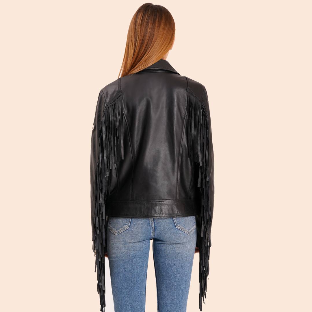 100% Leather Fringes Biker Jacket | WX32