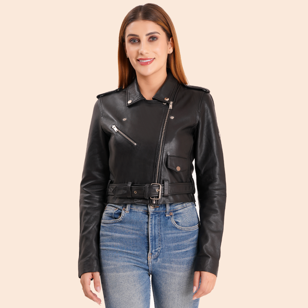 100% LEATHER CROP BIKER ALEX JACKET | WX 21