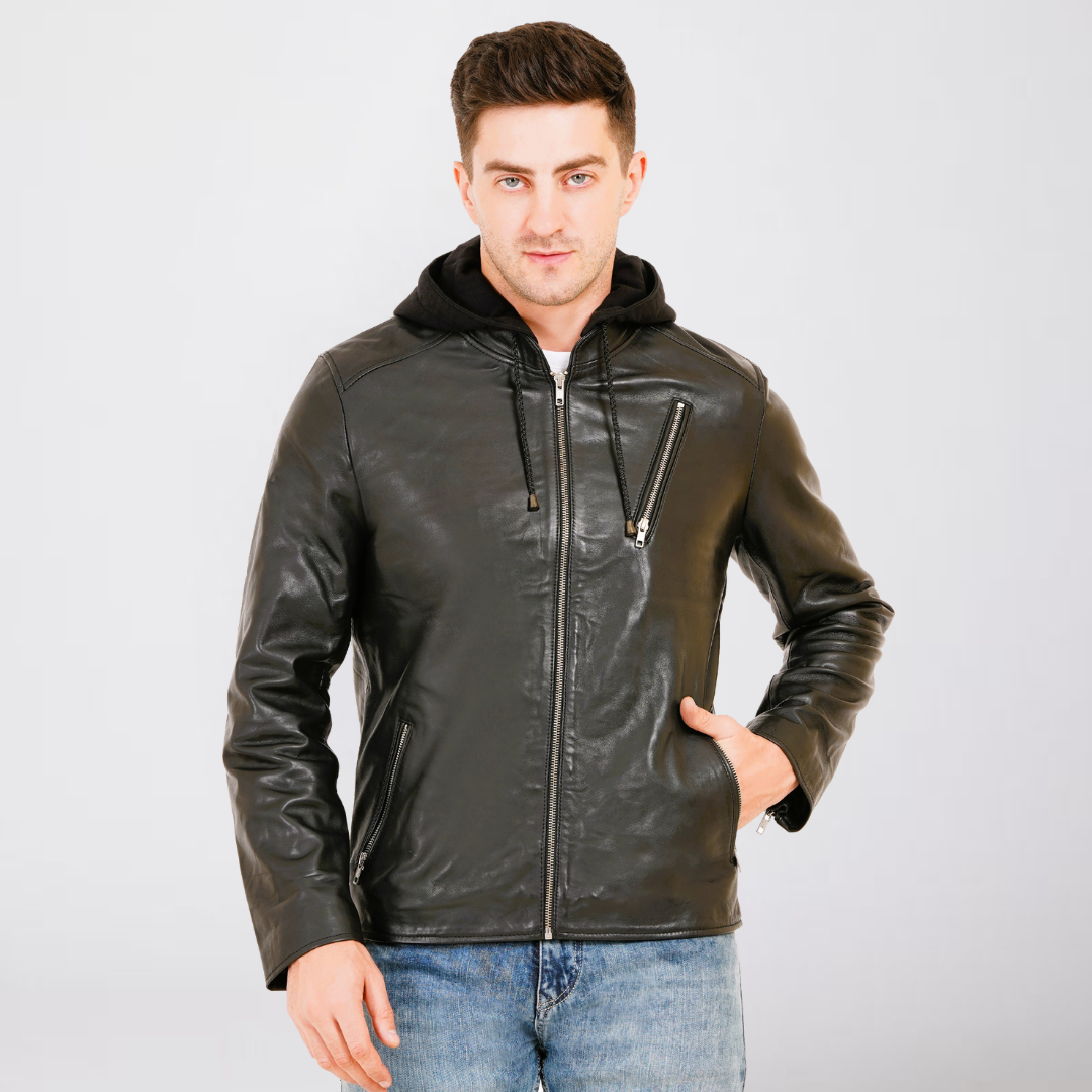 100% LEATHER WITH DETACHABLE HOOD JACEKT MX 45