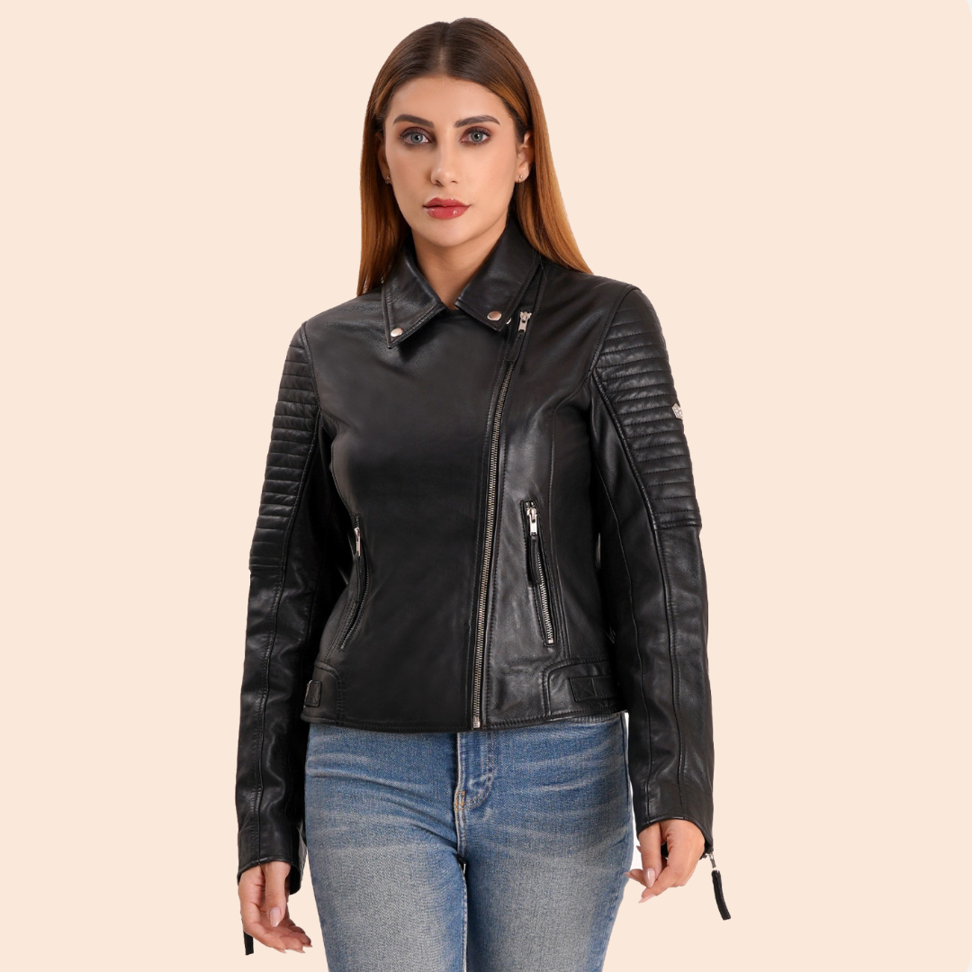 100% Leather Sleeve Padded Biker Jacket | WX34