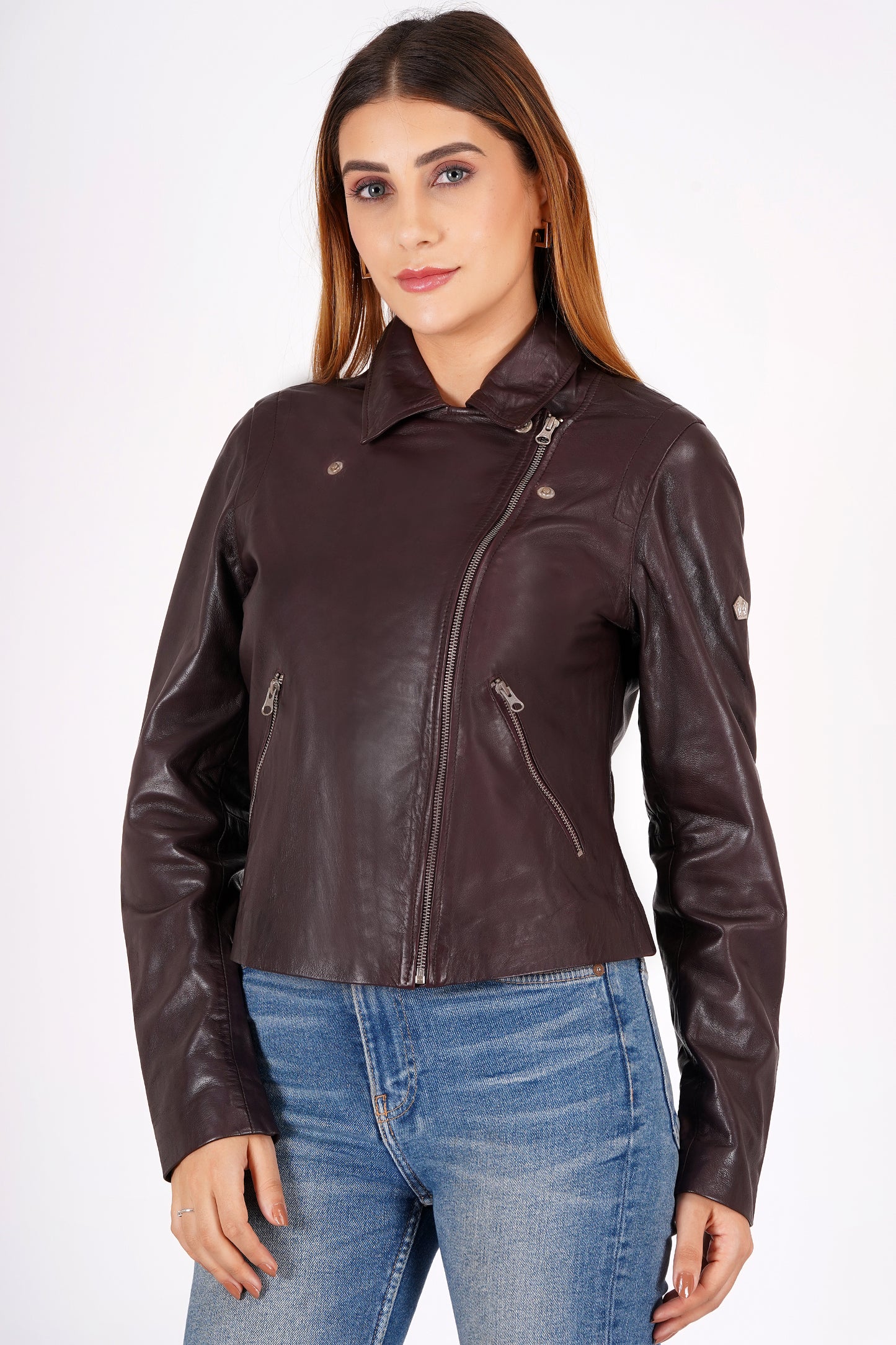 100% Washed Leather Biker Jacket: Burgundy | WX71